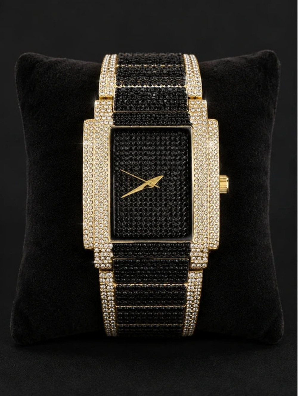 #596  42mm Luxury Iced Out Bling Chandelier Watch – Black & Gold Tone - Picture 2 of 5